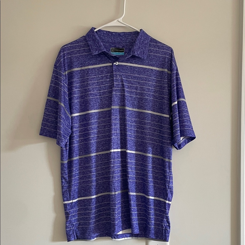 PGA Tour Men’s Purple Heathered Stripe Polo